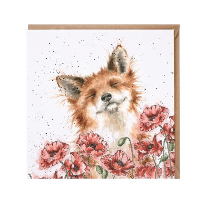 'Poppy Field' fox and poppy card