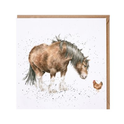 'Farmyard Friends' horse and chicken card