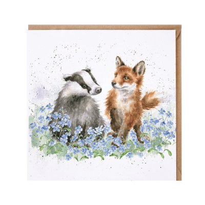 'Forget Me Not' badger and fox card