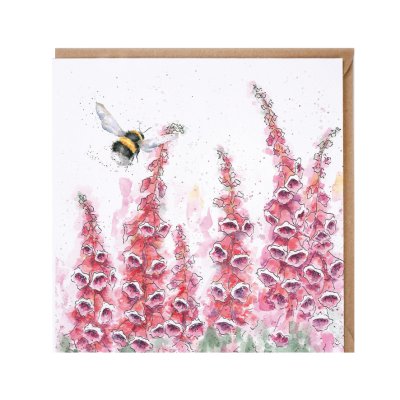 'A Cottage Garden' bee and foxgloves card