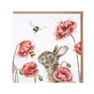 'Let it Bee' rabbit, bee and poppy card