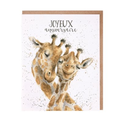 Giraffes cuddling French anniversary card