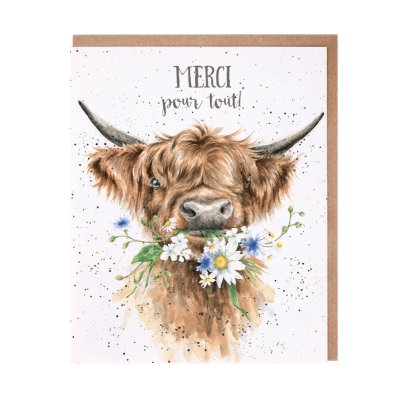 Highland cow French thank you card