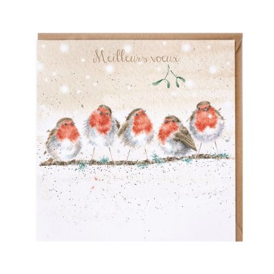Robins on a branch French Christmas card