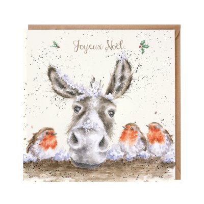 Donkey and robin French Christmas card