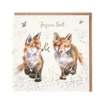 Foxes with mistletoe and holly French Christmas card