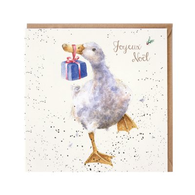 Duck with a present French Christmas card