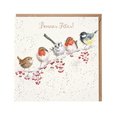 Birds on a branch French Christmas card