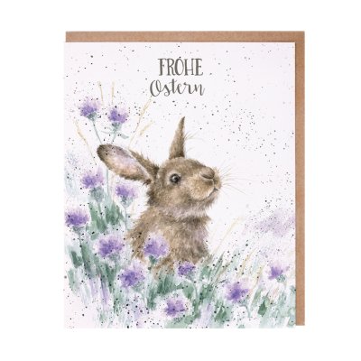 Rabbit in a meadow German Easter card