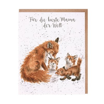 Fox and fox cubs German Mother's Day card
