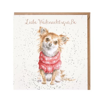 Chihuahua in a red woolly jumper German Christmas Card 