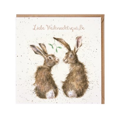 Two hares with mistletoe German Christmas Card