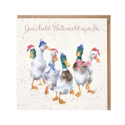 Ducks in festive hats and scarves German Christmas Card