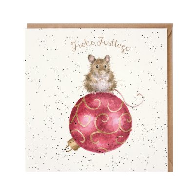 Mouse on a bauble German Christmas Card
