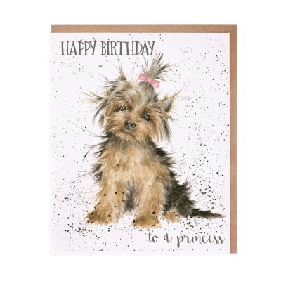 Yorkshire terrier with a pink bow birthday card