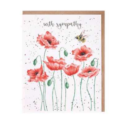 Bee and poppy sympathy card