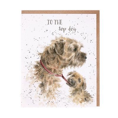 Border terrier and puppy top dog card