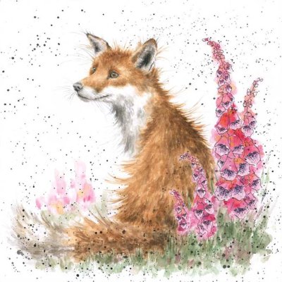 'Foxgloves' fox and foxgloves artwork print