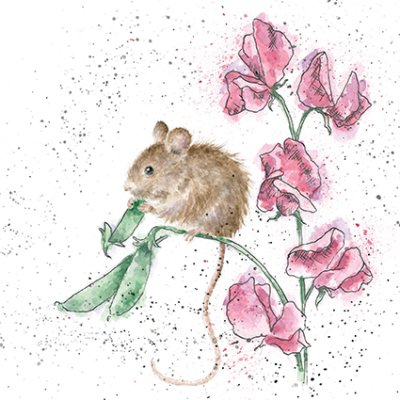 'The Pea Thief' mouse on sweet peas artwork print
