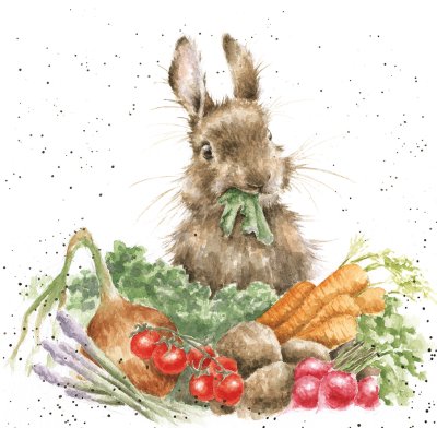 'Grow Your Own' rabbit munching on vegetables artwork print