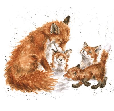 'The Bedtime Kiss' fox and fox cubs artwork print