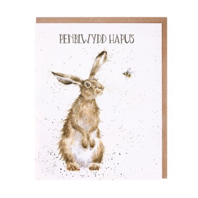 Hare and Bee Welsh Birthday card