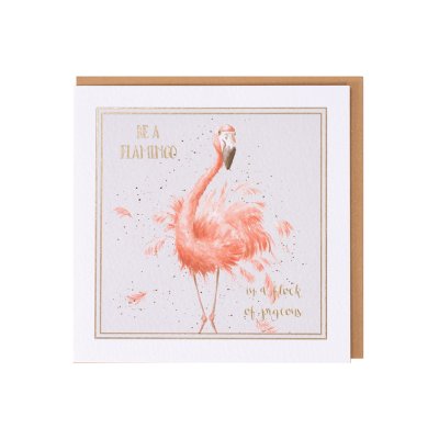 Be a Flamingo in a flock of pigeons greeting card