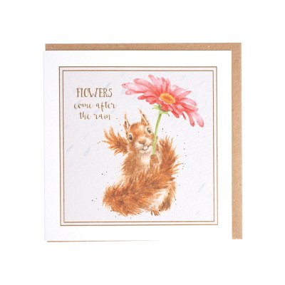 Flowers come after the rain squirrel greeting card