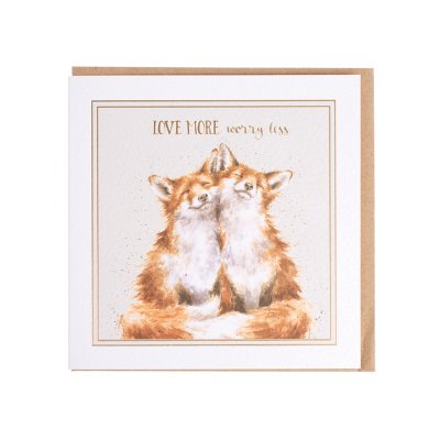 Love more worry less fox greeting card