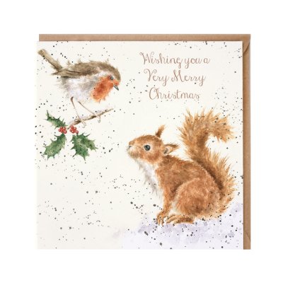 Squirrel and robin Christmas card