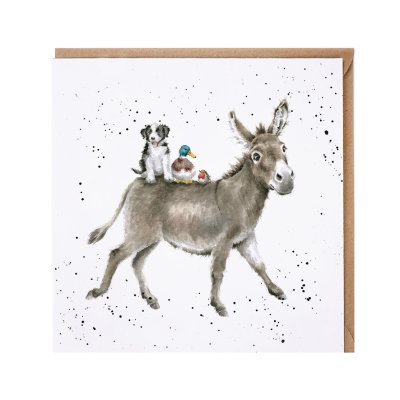 'The Donkey Ride donkey dog, ducks and robin card