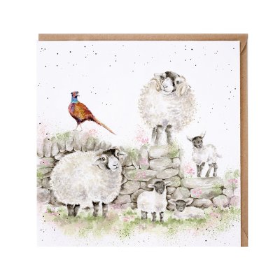 'Green Pastures' sheep and pheasant card