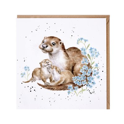 Otter and pups greeting card