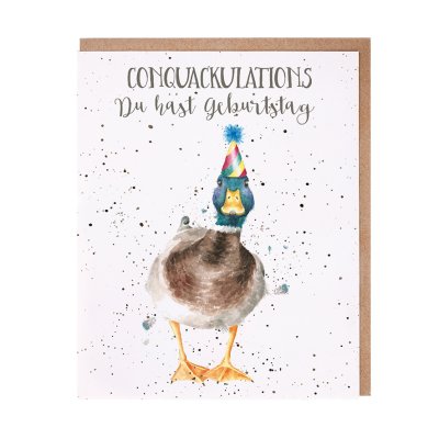 Duck in a party hat German card