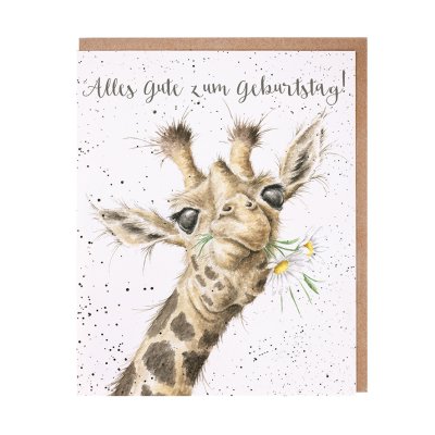 Giraffe with flowers in its mouth German card