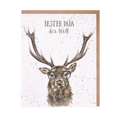 Stag with a bow tie and glasses German card