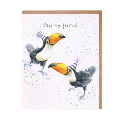 Toucans in party hats German card