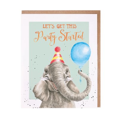 'Get This Party Started' elephant birthday card