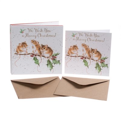Three mice on a branch boxed Christmas card pack