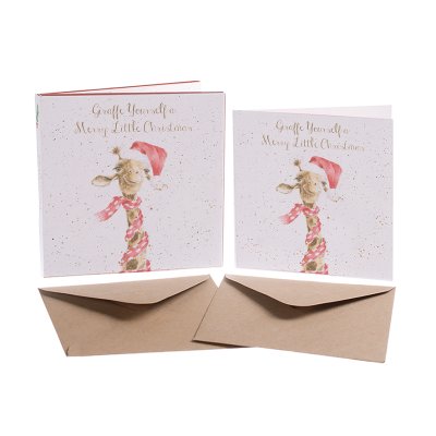 Giraffe in a festive hat and scarf boxed Christmas cards