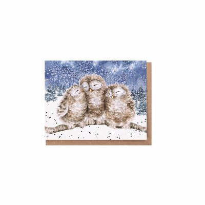 Three owls on a branch mini card
