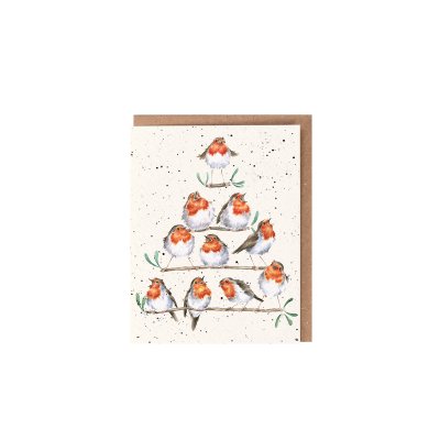Robins on a branch illustrated greeting card