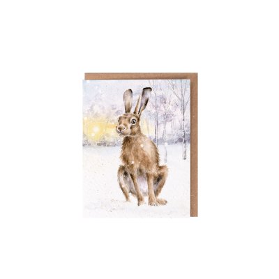 Hare in a winter field  illustrated greeting card